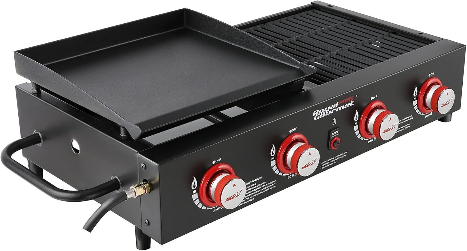 Draagbare gasgrill met bakplaat en 4 branders | Royal Gourmet